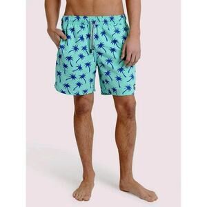 Tom & Teddy Blue Palm Tree Print Lined Swim Trunk Men's M